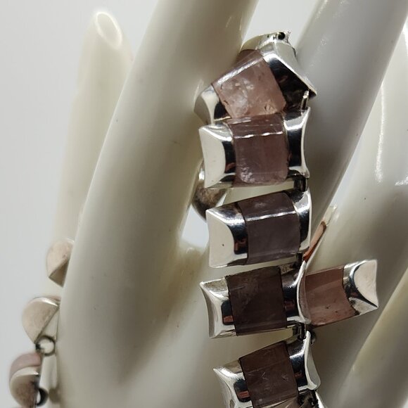 Vintage Sterling By Laura:   Sterling Tile and Moonstone Collar Necklace 14" - Picture 15 of 16